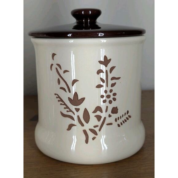 Vintage Holiday Designs USA Canister Set Of 3 Ceramic Brown White Floral Cut Out - Picture 4 of 15